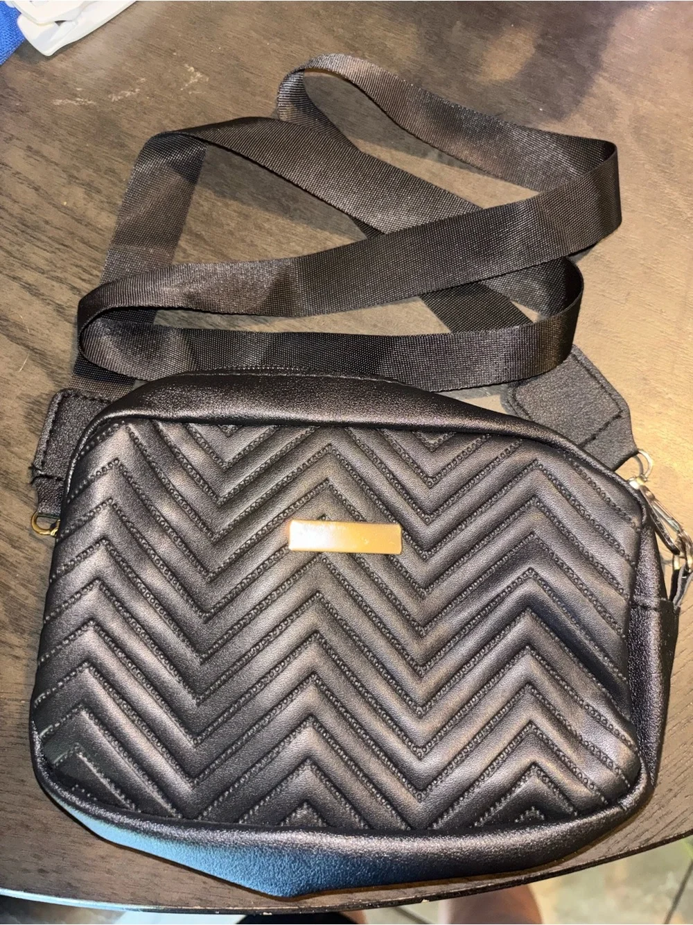 Black Quilted Crossbody Bag with Gold Accent